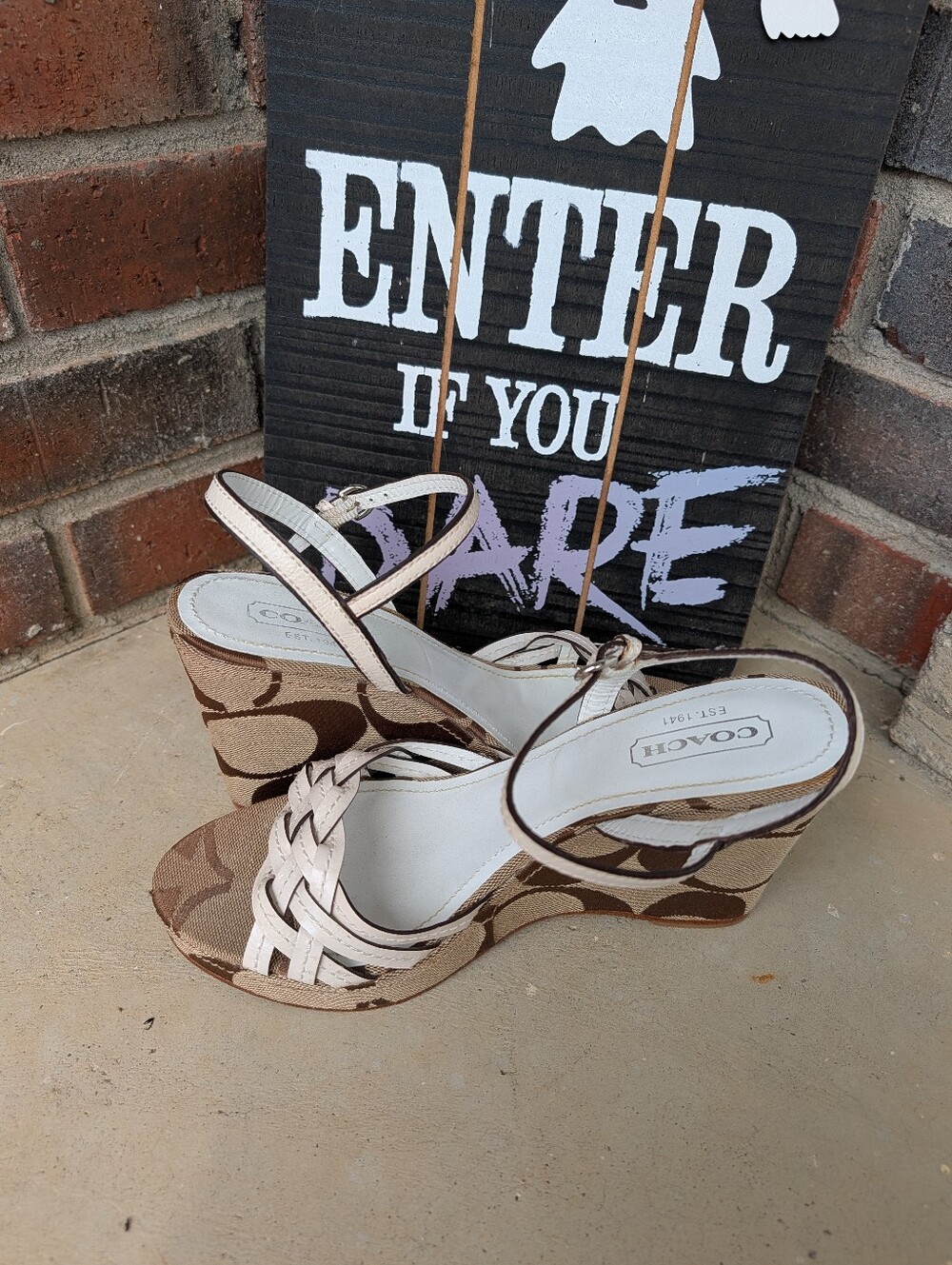 🍁 Vintage Y2K Coach Rose Genuine Leather Signature Canvas Braided Wedge Sandals - Picture 9 of 15